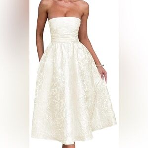 Strapless Ivory Jacquard Fit & Flare Dress